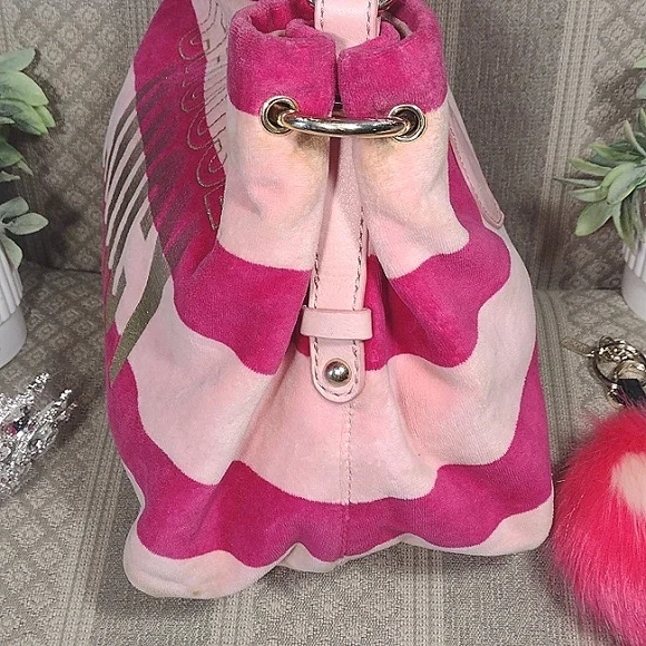 Juicy Couture Y2K Choose Juicy Velour stripe Bag with VS Charm